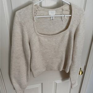 Cream Fine Rib Knit Sweater